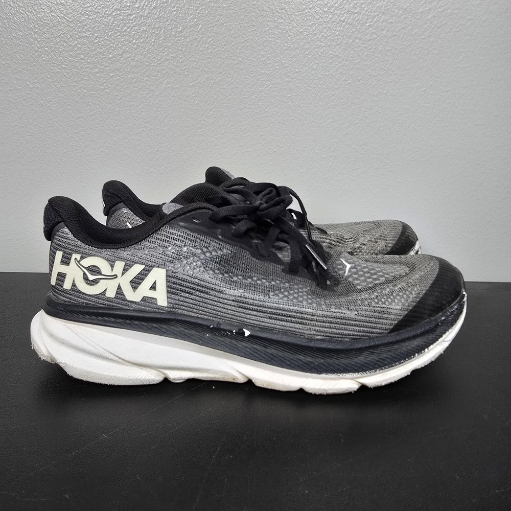 HOKA Shoes Youth 6.5 Gray Clifton 9 Mesh Performance Running Sneakers Athletic